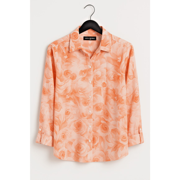 Karl Lagerfeld Paris Pink Floral Blouse Roll Tab Sleeves Size Large - Picture 1 of 8